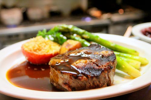 Thick steak with barbeque sauce