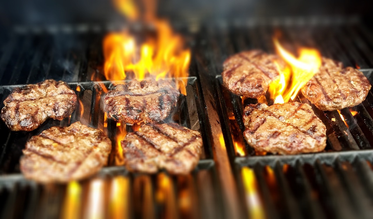 Burgers fire grill grilling cook