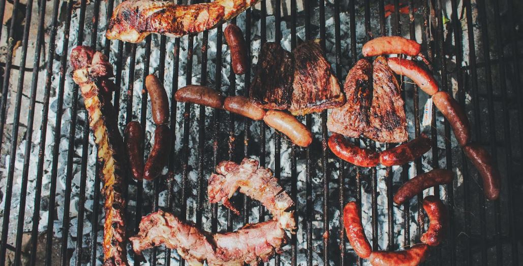 grilling sausages and meat
