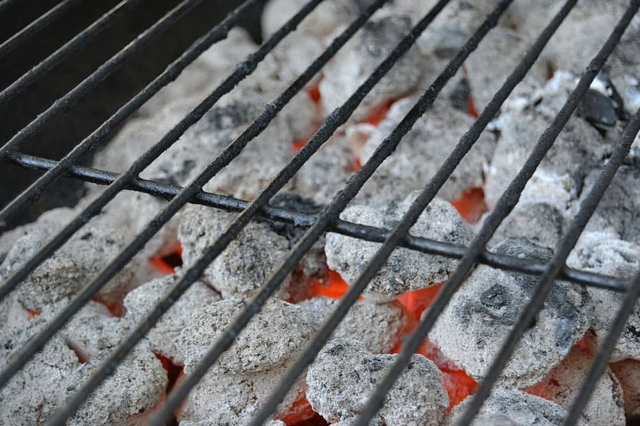 Hot charcoals on the grill