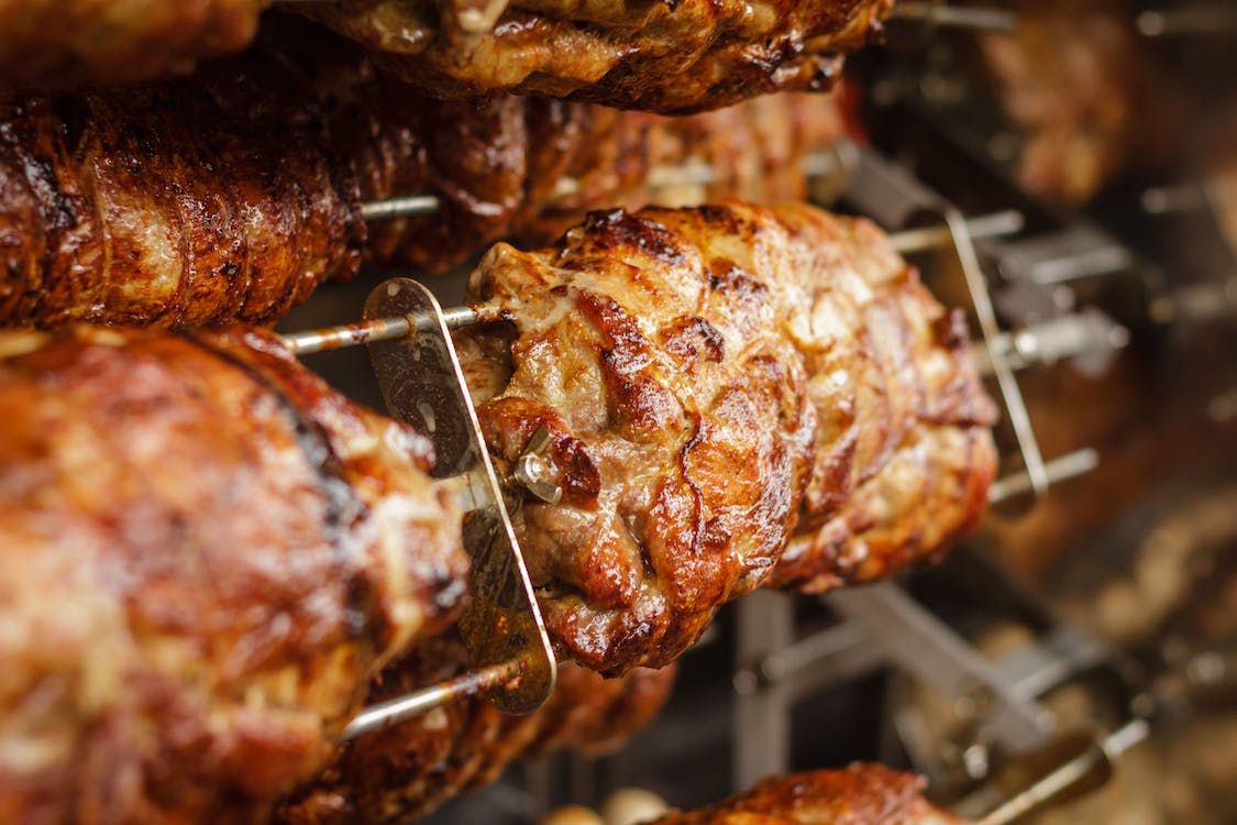 Grilled meat on rotisserie