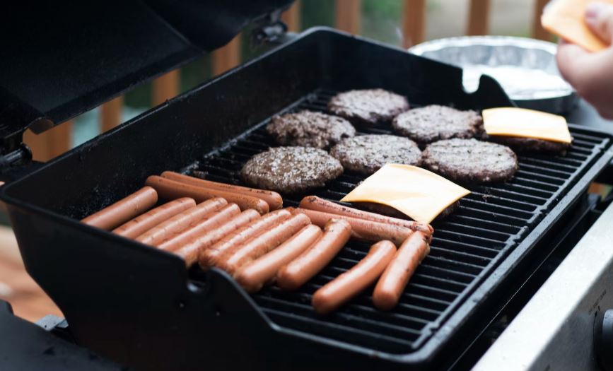 grilling sausages and burgers
